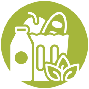 healthy diet icon of healthy groceries including, breads, greens, milk, fruit